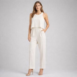 Trina Turk Kaitlyn Jumpsuit White Size 6 Bridal Style 183604 Sleeveless Layered